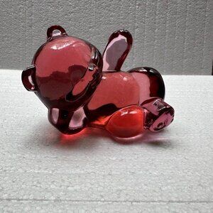Fenton Art Glass 1990-91 Ruby Red Reclining Bear Figurine
